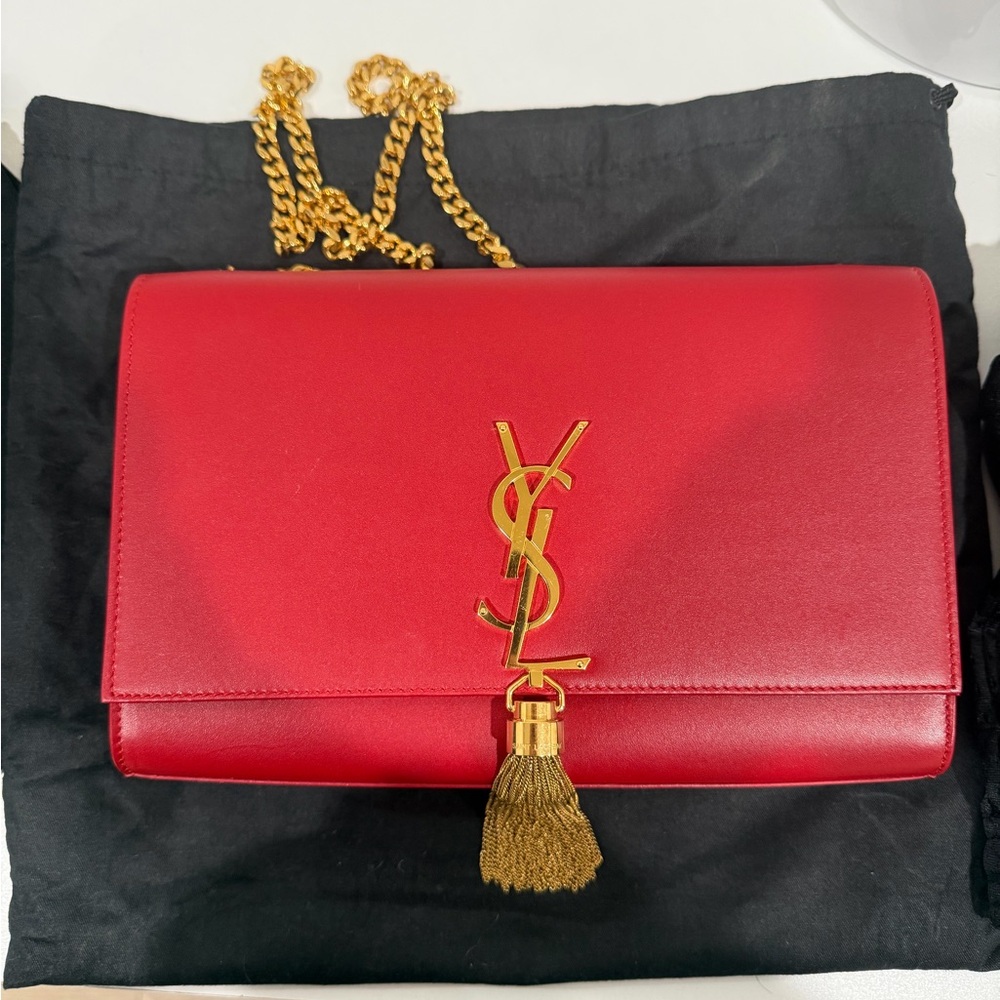 Yves Saint Laurent Red Crossbody Bag with Gold Chain